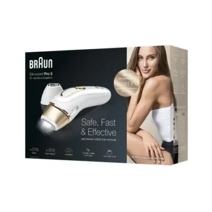 Braun IPL Silk Expert Pro 5 PL5117 Latest Generation IPL, Permanent Visible Hair Removal, With Precision Head Intense Pulsed Light, and Premium Pouch - White and Gold