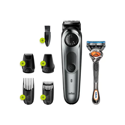 Braun BT7220 Beard Trimmer With Precision dial, 4 attachments and Gillette Fusion5 ProGlide Razor