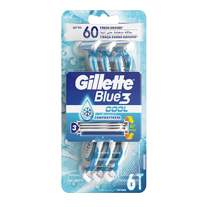 Gillette Blue3 Cool Shaving Razors with Comfort Fresh Gel - 6 Pieces