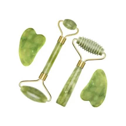 Lurrose Jade Roller and Gua Sha Set- Gua Sha Sc Massage Tools for Anti- Aging and Wrinkles for Face, Neck and Body, 100% Natural Jade