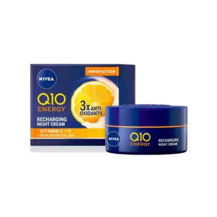 NIVEA Q10 Energy Recharging Night Face Cream, Vitamin C + E, 50ml