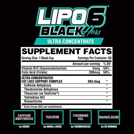 Lipo-6 Black Hers Ultra Concentrate | Weight Loss Pills for Women | Fat Burner, Appetite Suppressant, Metabolism Booster for Weight Loss + Hair, Skin, & Nails Support | 60 Diet Pills - Image 5