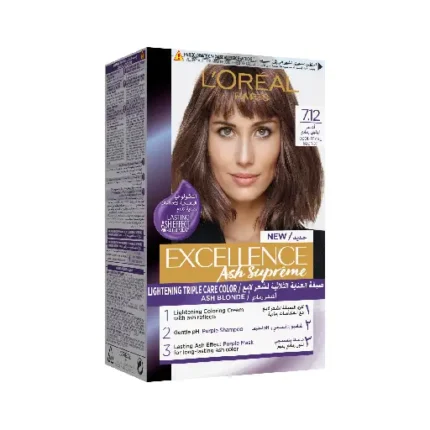 L'Oreal Paris Excellence Hair Dye with Purple Shampoo and Hair Mask - 7.12 Cool Pearl Blonde