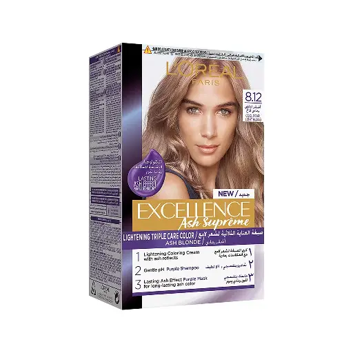 L'Oreal Paris Excellence Hair Dye with Purple Shampoo and Hair Mask - 8.12 Cool Pearl Light Blonde