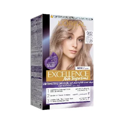 L'Oreal Paris Excellence Hair Dye with Purple Shampoo and Hair Mask - 9.12 Cool Pearl Very Light Blonde