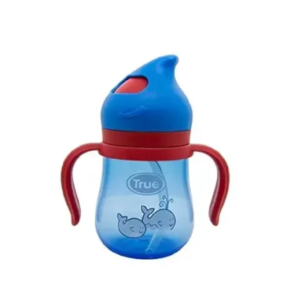 True Gold 2019300 Baby Cup with Silicone Straw, Cover and Handles, 210 ml - Red&Blue-green