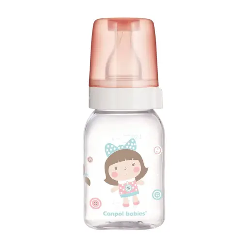 Canpol babies Standard printed GLASS bottles 120ml with silicon standard anti-colic teat 0+m