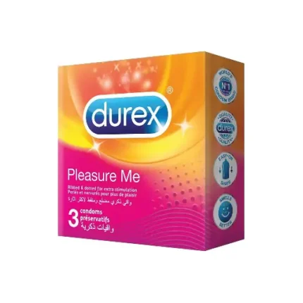 Durex Pleasure Me Condom Pack of 3, easy on, ribbed and dotted for extra stimulation