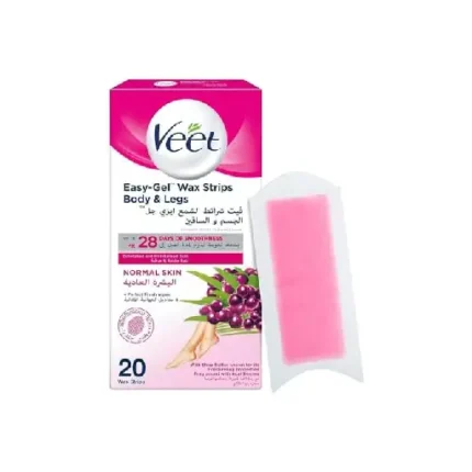 Veet Hair Removal Easy-Gel Wax Strips Body & Legs for Normal Skin, Moisturising Shea Butter and Acai Berries Scent ? 20 Wax Strips