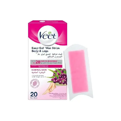 Veet Hair Removal Easy-Gel Wax Strips Body & Legs for Normal Skin, Moisturising Shea Butter and Acai Berries Scent ? 20 Wax Strips