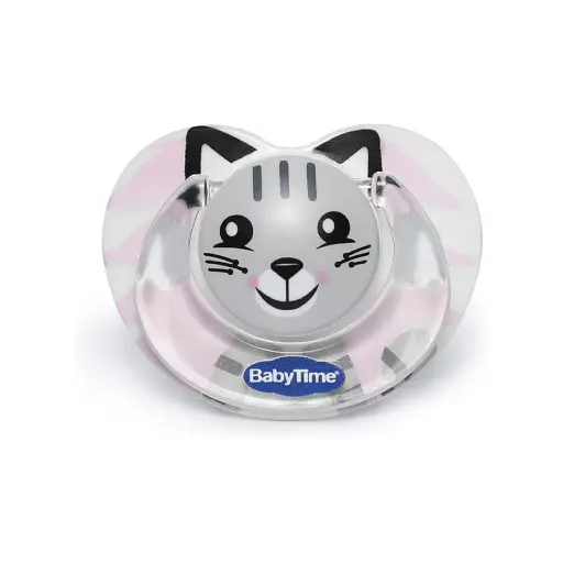 Baby Time Baby Accessories BT144 Silicone Ort Soother With a cover No 2 Pink Cat 1.0 Piece