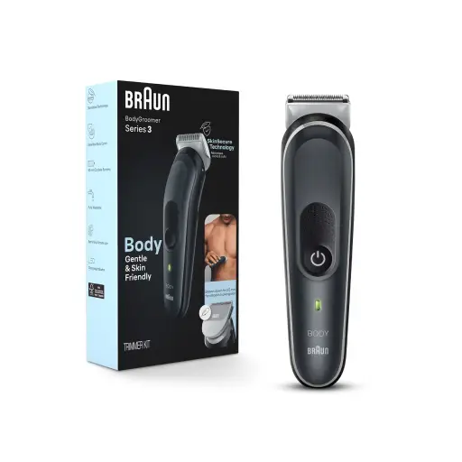 Braun Body Groomer Series 3 3340, Body Groomer for Men, for Chest, Armpits, Groin, Manscaping & More, Incl. 2 Combs for 1 mm - 3 mm Lengths, SkinSecure Technology for Gentle Use, Washable