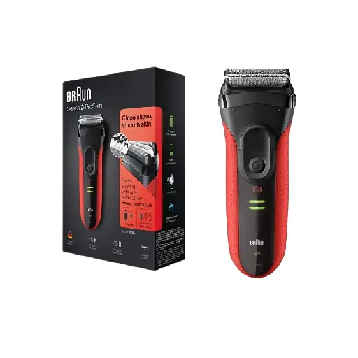 Braun Series 3 ProSkin 3030s Rechargeable electric foil Shaver with Long Hair Trimmer , Red