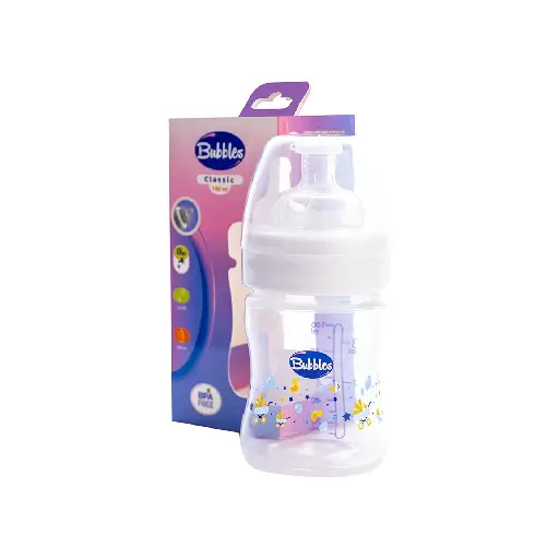 Bubbles Classic Feeding Bottle Without Hand 100 ml - White Bubbles Classic Feeding Bottle Without Hand 100 ml - White
