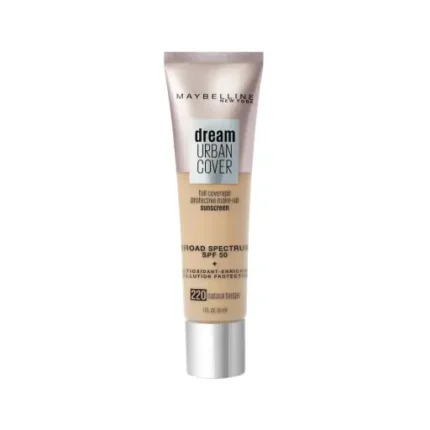 Maybelline Dream Urban Cover Flawless Coverage Foundation Makeup, SPF 50, Natural Beige