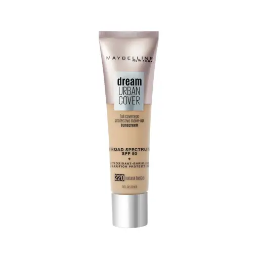 Maybelline Dream Urban Cover Flawless Coverage Foundation Makeup, SPF 50, Natural Beige