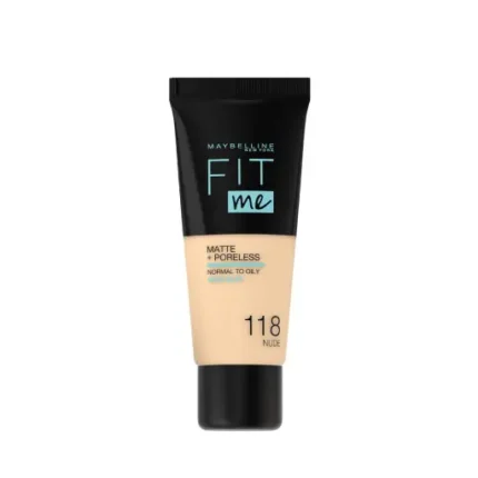 Maybelline Fit Me Full Coverage Foundation Matte, Normal to Oily Skin, 118 Light Beige - 30 ml