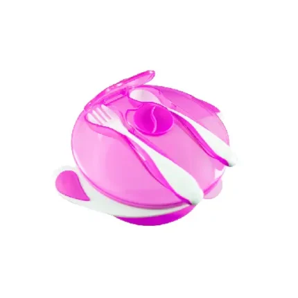 True 2022040 Feeding bowl with fork & spoon color pink