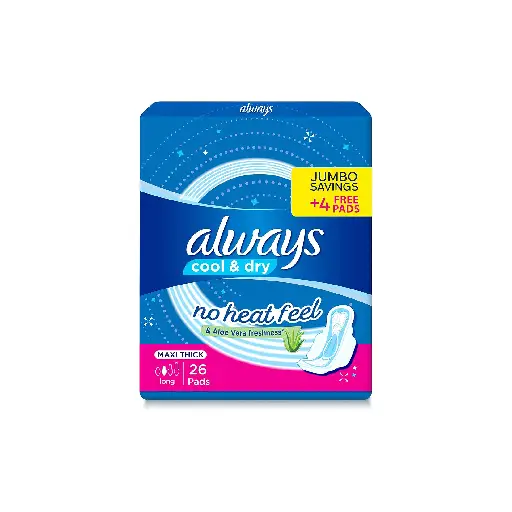 Always Cool & Dry, No Heat Feel, Maxi Thick, Extra Long Sanitary Pads With Wings, 7 Pads