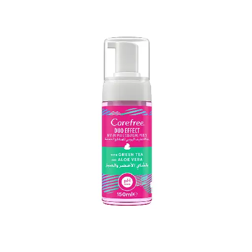 CAREFREE Daily Intimate Cleansing Mousse Duo Effect with Green Tea and Aloe Vera, 150 ml