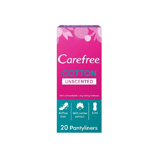 CAREFREE Panty Liners, Cotton, Unscented, Pack of 20