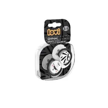 LOVI Dynamic Soothers 22/878 Salt & Pepper collection age 3-6m-pack 2pcs-each soother has its cover
