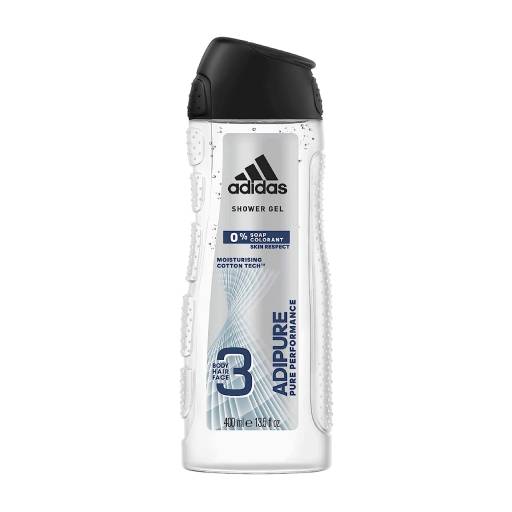 Adidas Shower Gel Adipure 3 Body Hair Face Cotton Tech 400ml