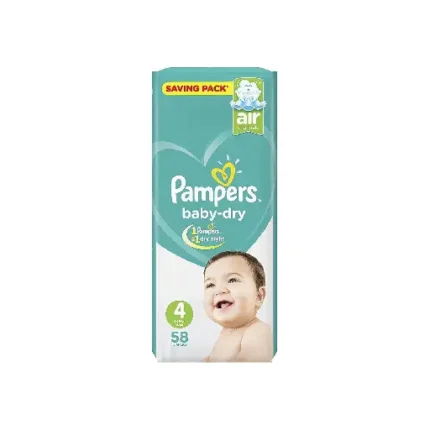 Pampers Baby Dry Diapers, Size 4, Maxi, 9-18 kg, 58 Count