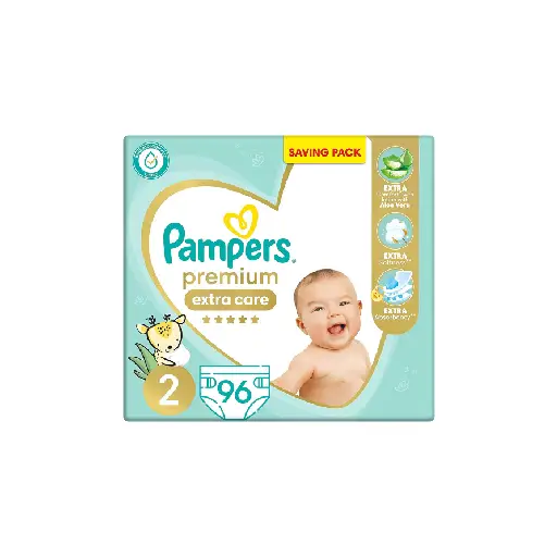 Pampers Premium EXTRA CARE Diapers, Size 2, 3-8 kg, with Lotion with Aloe Vera, 96 Baby Diapers