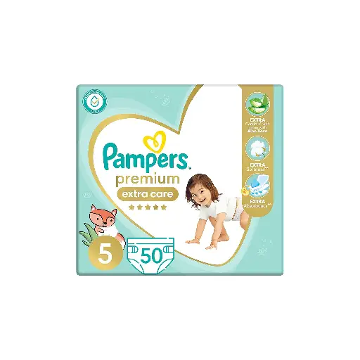 Pampers Premium EXTRA CARE Diapers, Size 5, 11-25 kg, with Lotion with Aloe Vera, 50 Baby Diapers