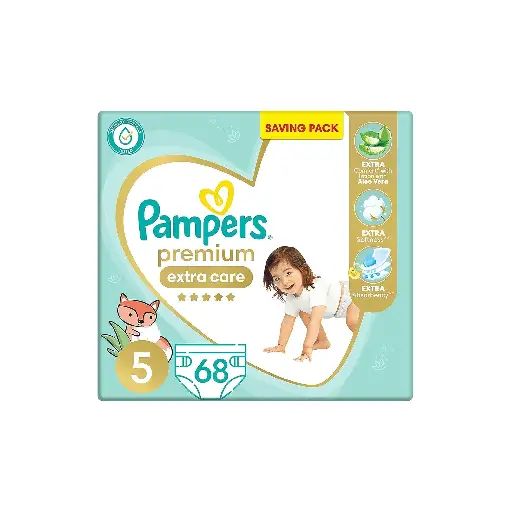 Pampers Premium EXTRA CARE Diapers, Size 5, 11-25 kg, with Lotion with Aloe Vera, 68 Baby Diapers