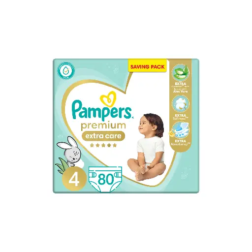 Pampers premium extra care diapers, size 4, with lotion with aloe vera, 58 baby diapers