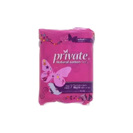 Private Night Feminine Pads With Wings, 7 Pieces