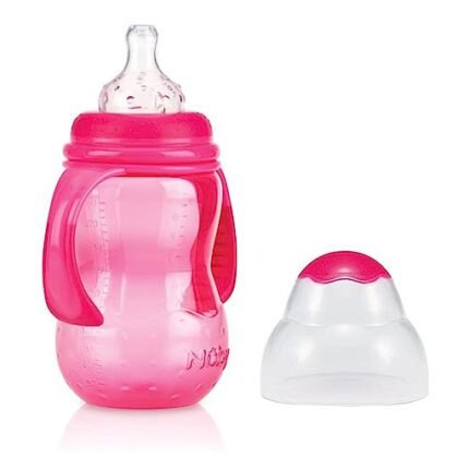 Nuby Feeding Bottle with Variable Flow Nipple and Wide Neck, Pink - 300 ml - Image 1