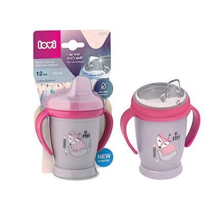 LOVI My Non-Spill Toddler Easy Sip Cup | 250 ml | 12+ Months | Baby Beaker with Handle | Drinking Without Spilling | BPA Free | Soft Silicone Spout | Ergonomic | Easy to Clean | Pink - Image 1