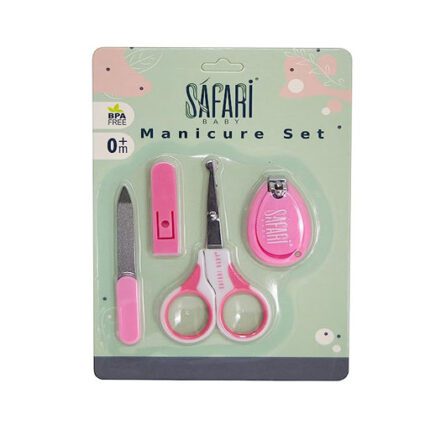 SAFARI Baby nail care kit scissor, clippers and nail file pink 4 Piece - Image 1