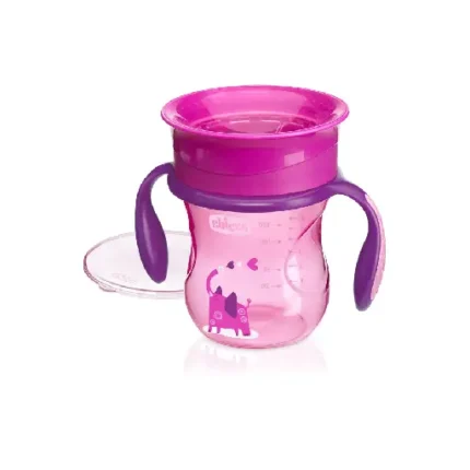 Chicco NaturalFit 360 Degree Rim Trainer Sippy Cup with Handles, in Pink, 200 ml, 12 months