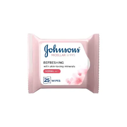 JOHNSON?S Cleansing Facial Micellar Wipes, Refreshing, Normal Skin, Pack of 25 wipes