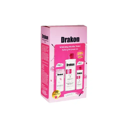 Drakon Whitening Micellar Water 5_1 For All Skin Types 500 Ml +Drakon Whitening Micellar Water 5_1 For All Skin Types 100 Ml +Pure Cotton Make-Up Pads 20 Pieces