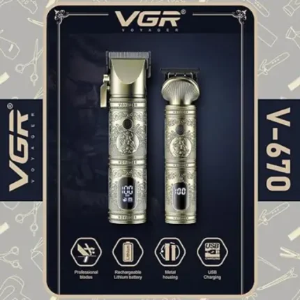 VGR Professional Hair Trimmers Clipper Set with Professional Blades, Rechargeable Battery, Metal Housing, USB Charging, Travel Lock, Cleaning Brush, and Lubricating Oil - V-670 - Image 4