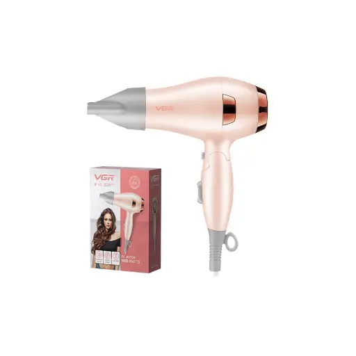 VGR V-432 Professional Foldable Hair Dryer 1000 Watts DC Motor 2 Speed Settings with Styling Concentrator, Overheating Protection, Independent Cool Shot Button & a Hanging Loop,1.8M cable - Pink