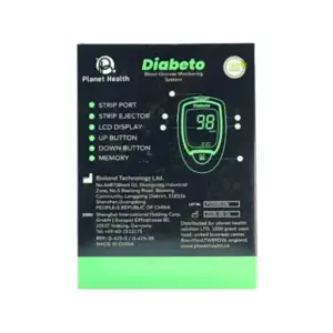 **Planet Health Diabeto Blood Glucose Meter + 25 + 50 Strips Offer** Planet Health Diabeto Blood Glucose Meter is designed for convenient blood glucose monitoring system